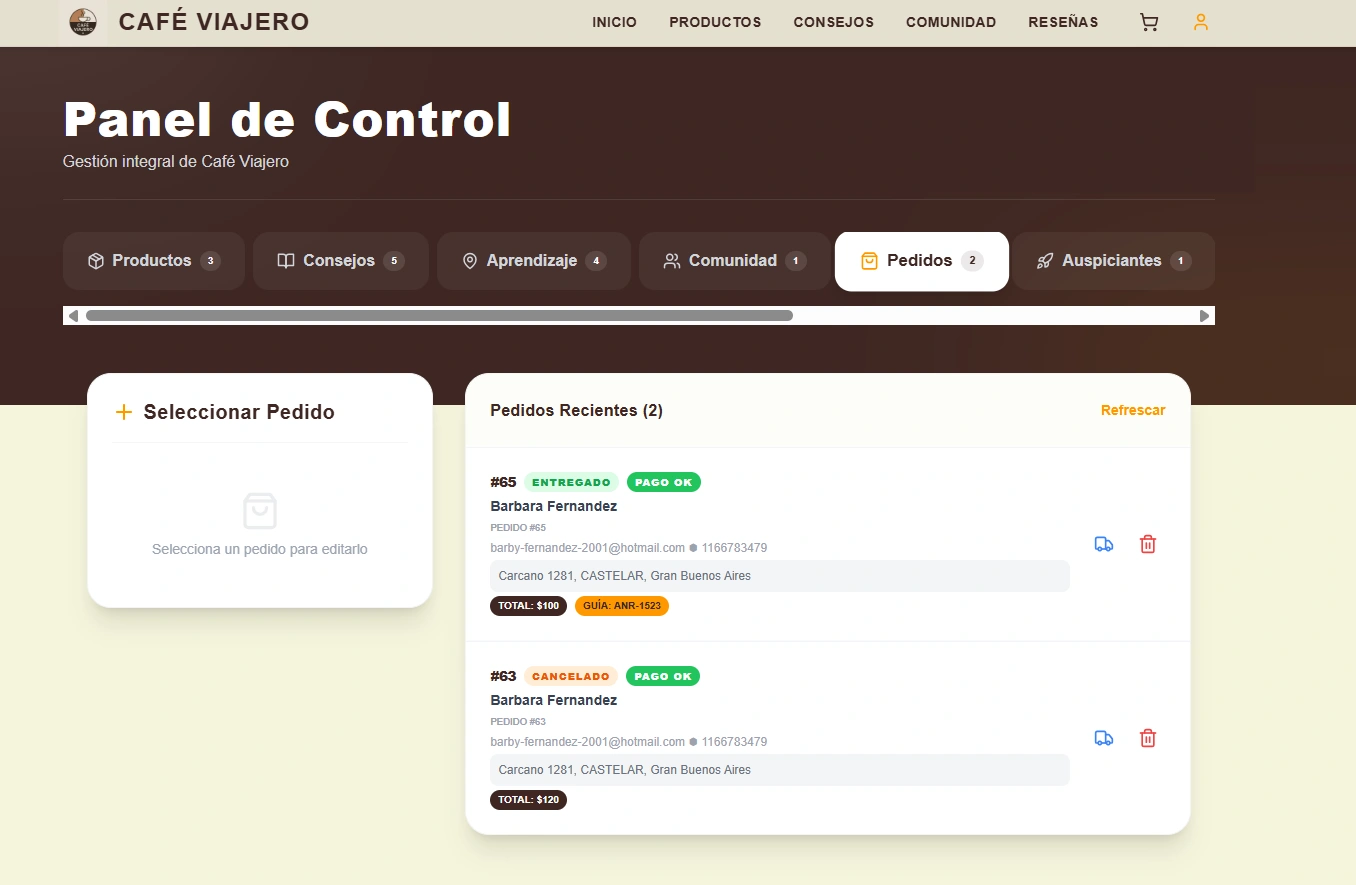 Café Viajero - Gestión de productos café de especialidad