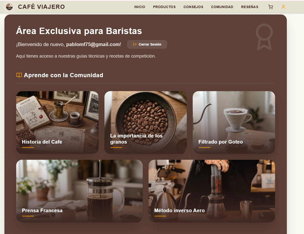 Café Viajero - Sección comunidad de viajeros
